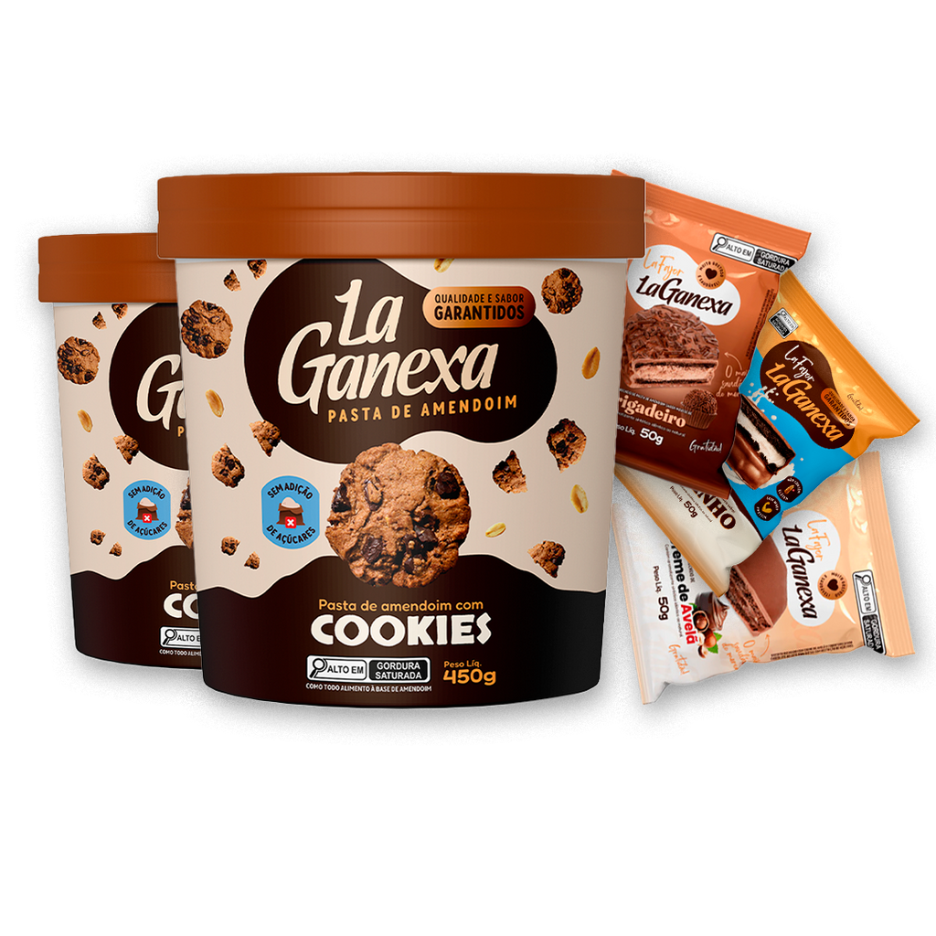 2 Pastas de Amendoim sabor Cookies 450g + 6 Alfajores (2 de Leitinho, 2 de Brigadeiro e 2 de Avelã) - FRETE GRÁTIS