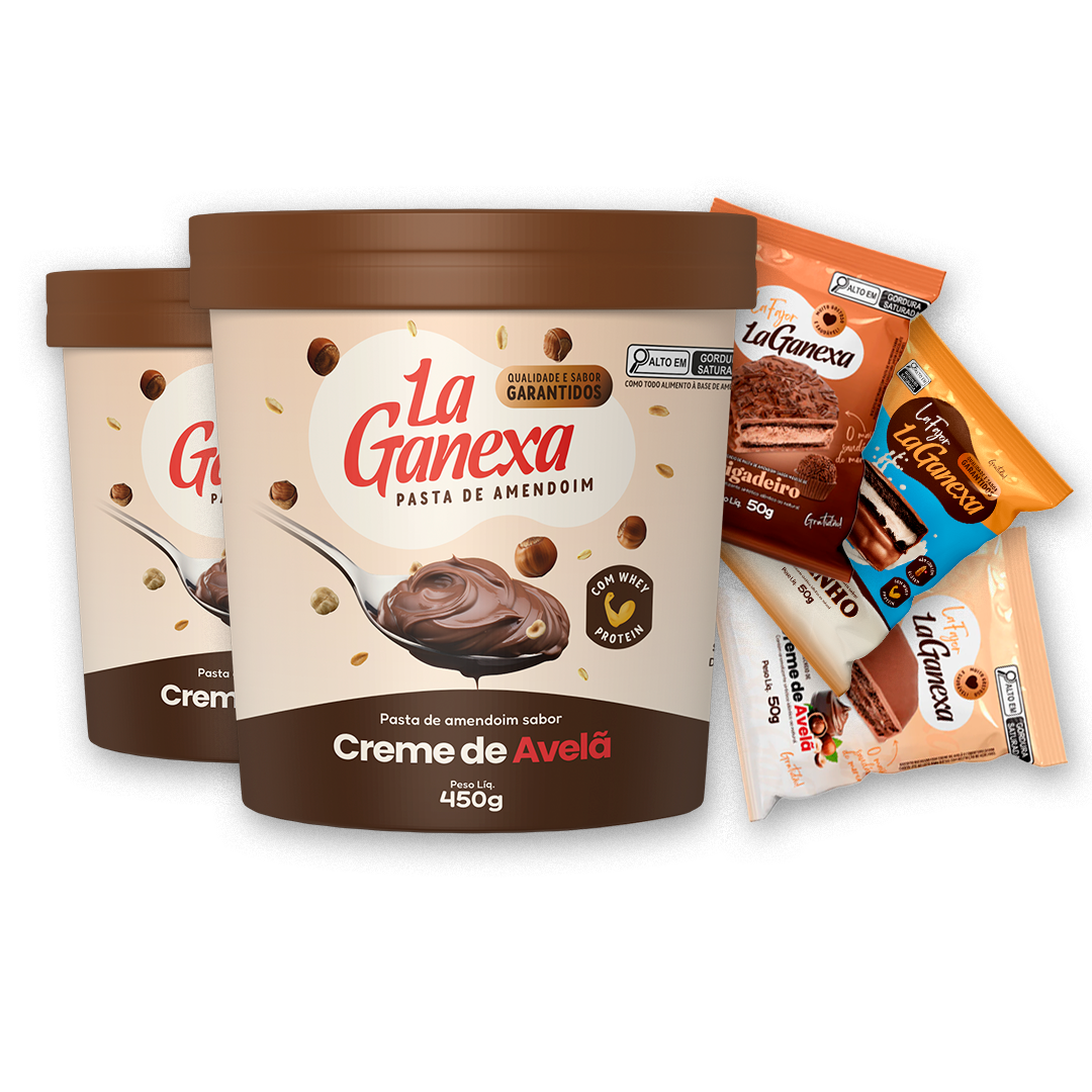 2 Pastas de Amendoim sabor Creme de Avelã 450g + 6 Alfajores (2 de Leitinho, 2 de Brigadeiro e 2 de Avelã) - FRETE GRÁTIS