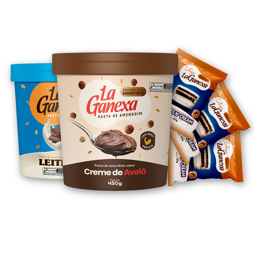 Combo da Queen - 1 Pasta de Amendoim sabor Creme de Avelã 450g + 1 Pasta de Amendoim sabor Leitinho 450g + 6 Alfajores sabor Cookies - FRETE GRÁTIS