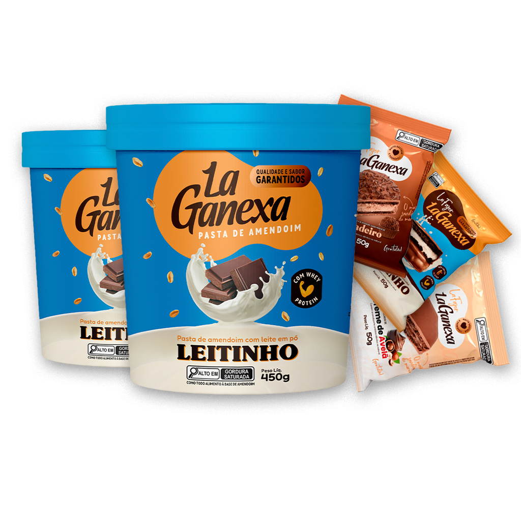 2 Pastas de Amendoim sabor Leitinho 450g + 6 Alfajores (2 de Leitinho, 2 de Brigadeiro e 2 de Avelã) - FRETE GRÁTIS