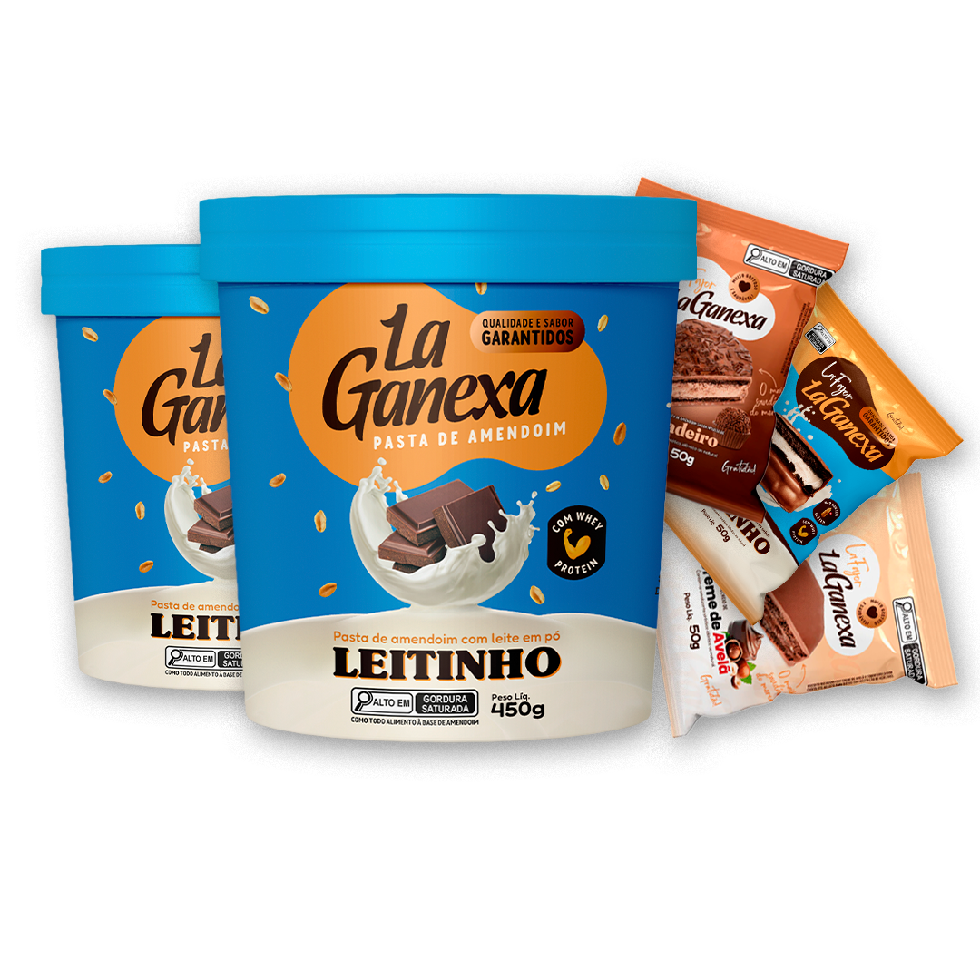 2 Pastas de Amendoim sabor Leitinho 450g + 6 Alfajores (2 de Leitinho, 2 de Brigadeiro e 2 de Avelã) - FRETE GRÁTIS