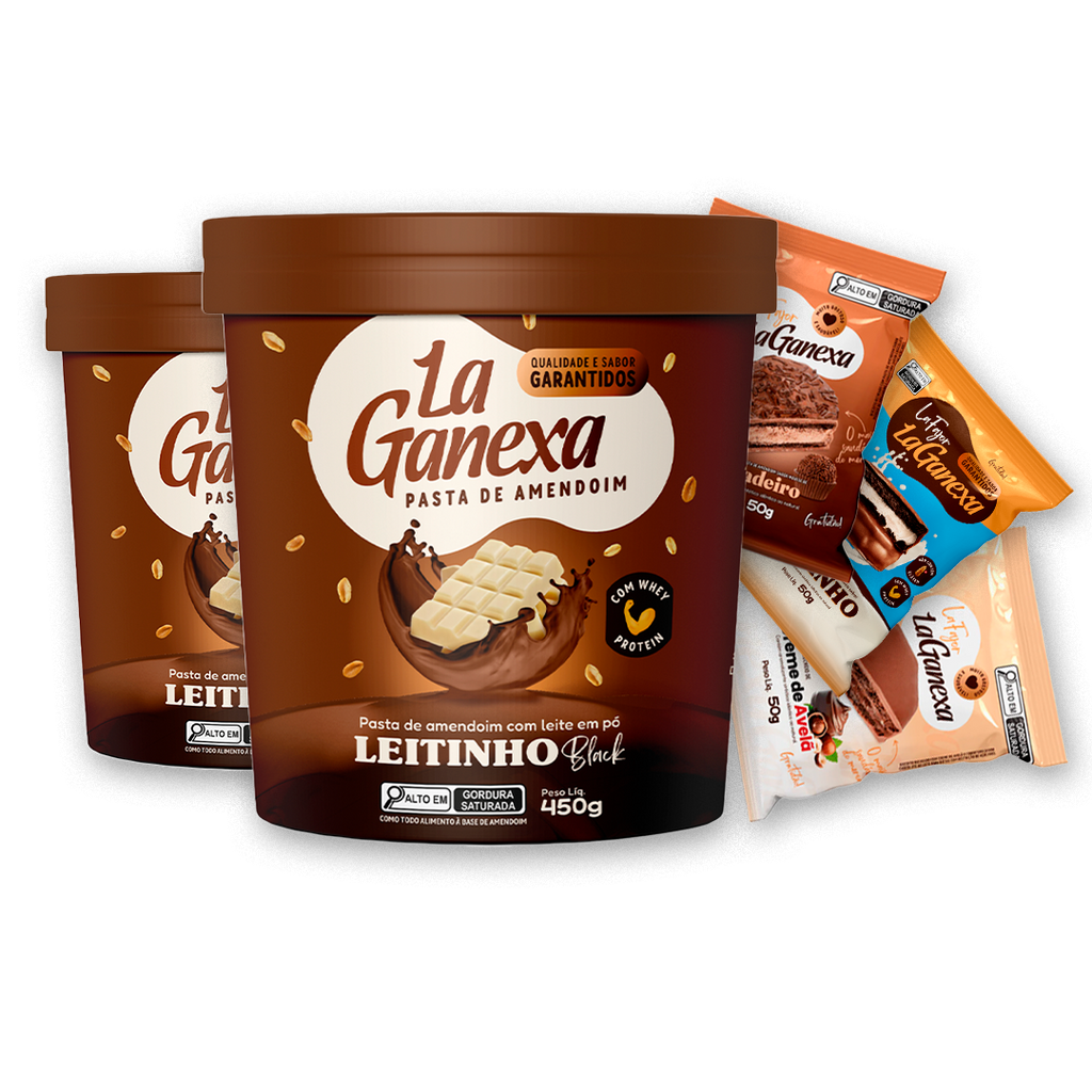 2 Pastas de Amendoim sabor Leitinho Black 450g + 6 Alfajores (2 de Leitinho, 2 de Brigadeiro e 2 de Avelã) - FRETE GRÁTIS