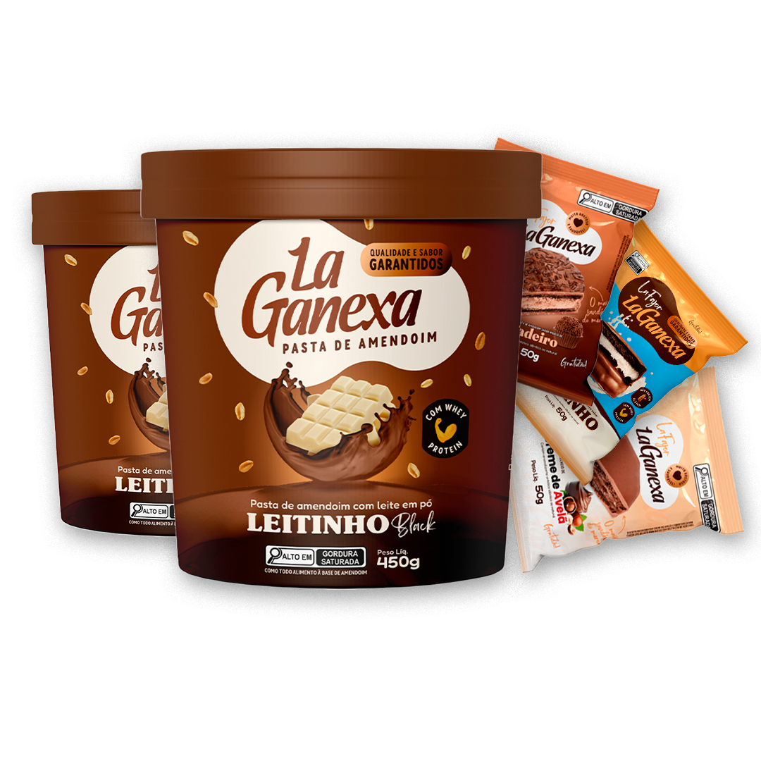 2 Pastas de Amendoim sabor Leitinho Black 450g + 6 Alfajores (2 de Leitinho, 2 de Brigadeiro e 2 de Avelã) - FRETE GRÁTIS