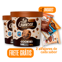 2 Pastas de Amendoim sabor Cookies 450g + 6 Alfajores (2 de Leitinho, 2 de Brigadeiro e 2 de Avelã) - FRETE GRÁTIS