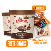 2 Pastas de Amendoim sabor Creme de Avelã 450g + 6 Alfajores (2 de Leitinho, 2 de Brigadeiro e 2 de Avelã) - FRETE GRÁTIS