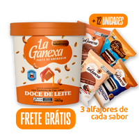 1 Pasta de Amendoim sabor Doce de Leite com Castanha de Caju 450g + 12 Alfajores (2 de cada sabor) - FRETE GRÁTIS