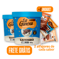 2 Pastas de Amendoim sabor Leitinho 450g + 6 Alfajores (2 de Leitinho, 2 de Brigadeiro e 2 de Avelã) - FRETE GRÁTIS