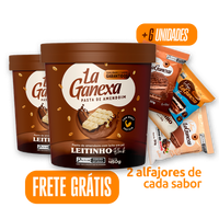 2 Pastas de Amendoim sabor Leitinho Black 450g + 6 Alfajores (2 de Leitinho, 2 de Brigadeiro e 2 de Avelã) - FRETE GRÁTIS