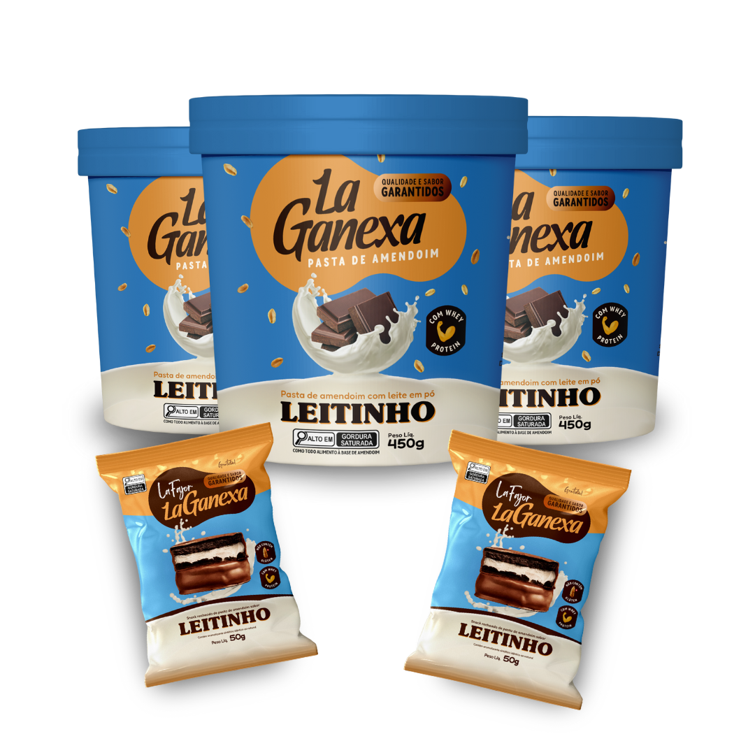 3 Pastas de Amendoim sabor Leitinho 450g + 2 Alfajores de Leitinho - FRETE GRÁTIS + BRINDE SURPRESA