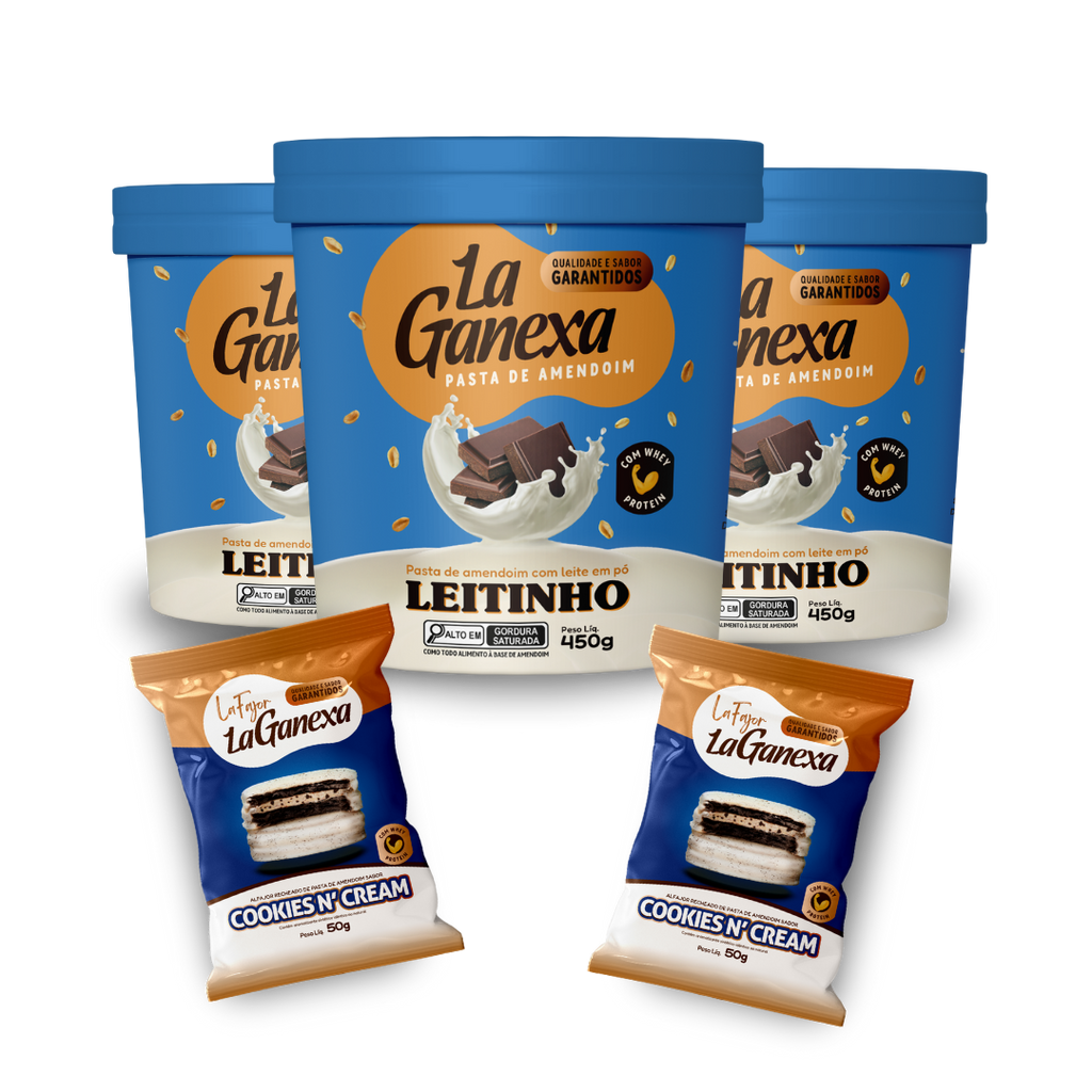 3 Pastas de Amendoim sabor Leitinho 450g + 2 Alfajores de Cookies - FRETE GRÁTIS + BRINDE SURPRESA