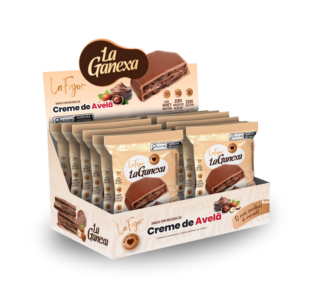 Display Alfajor sabor Creme de Avelã com Whey Protein - 12 unidades