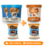 2 Pastas de Amendoim sabor Leitinho 450g + 1  Pasta de Amendoim sabor Doce de Leite 450g + 2 Alfajores de Leitinho - FRETE GRÁTIS + BRINDE SURPRESA