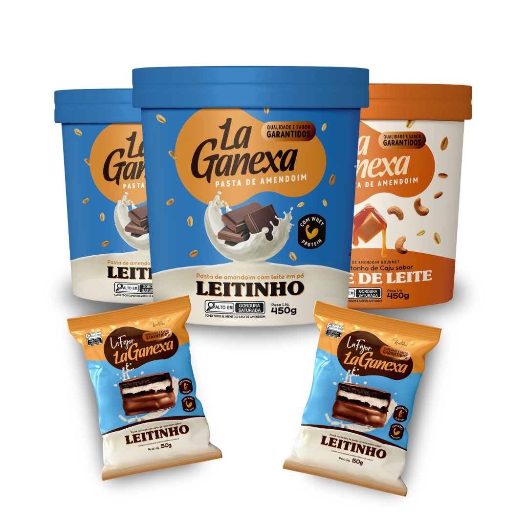 2 Pastas de Amendoim sabor Leitinho 450g + 1  Pasta de Amendoim sabor Doce de Leite 450g + 2 Alfajores de Leitinho - FRETE GRÁTIS + BRINDE SURPRESA